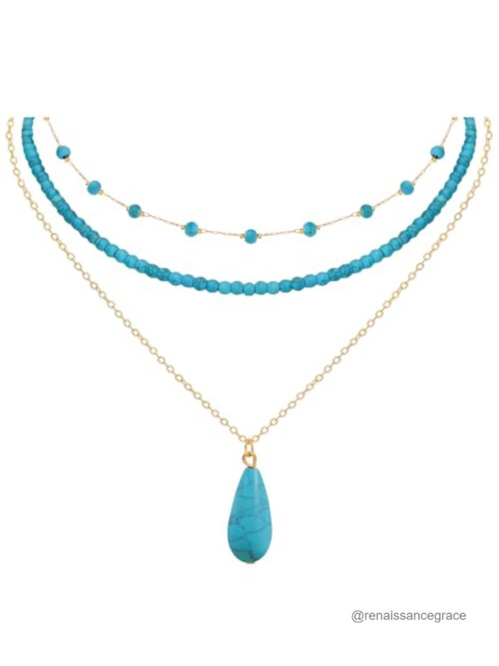 3 Pack Turquoise Choker Necklace Set 14K Gold Plated Gemstone Boho Western